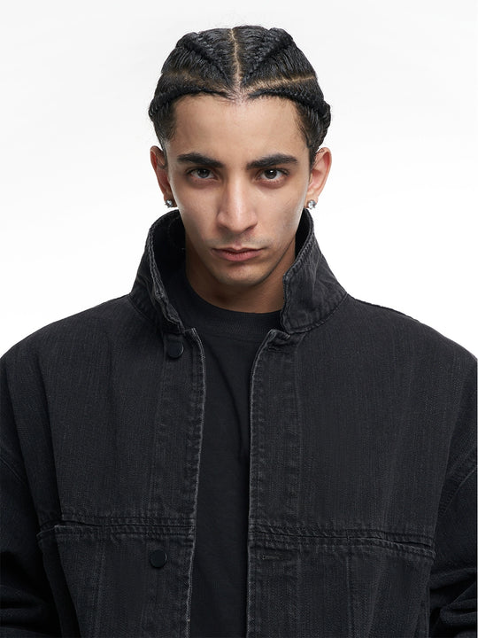 F3F Select Classic Black Washed Denim Jacket | Face 3 Face