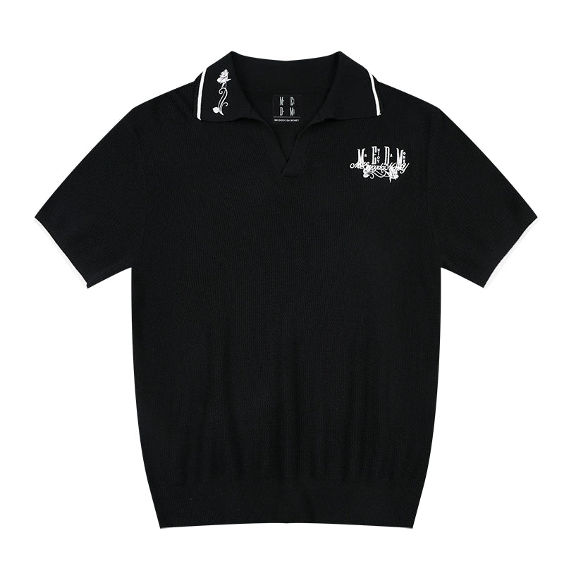 MEDM Rose Embroidered Waffle Knit Polo | Face 3 Face