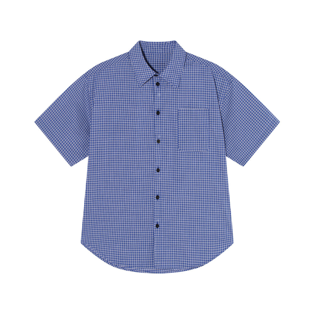 AFGK Plaid Leather Patch Short Sleeve Shirt | Face 3 Face