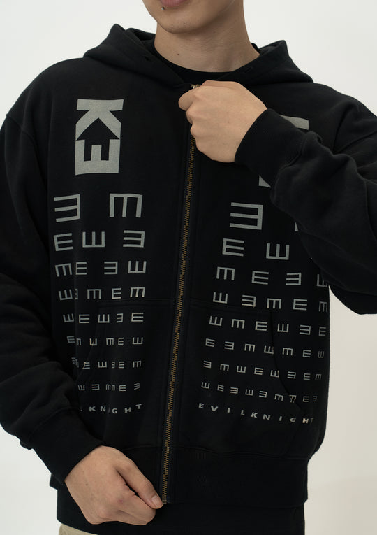 EVILKNIGHT(EK) Eye Chart Logo Print Zip Up Hoodie | Face 3 Face