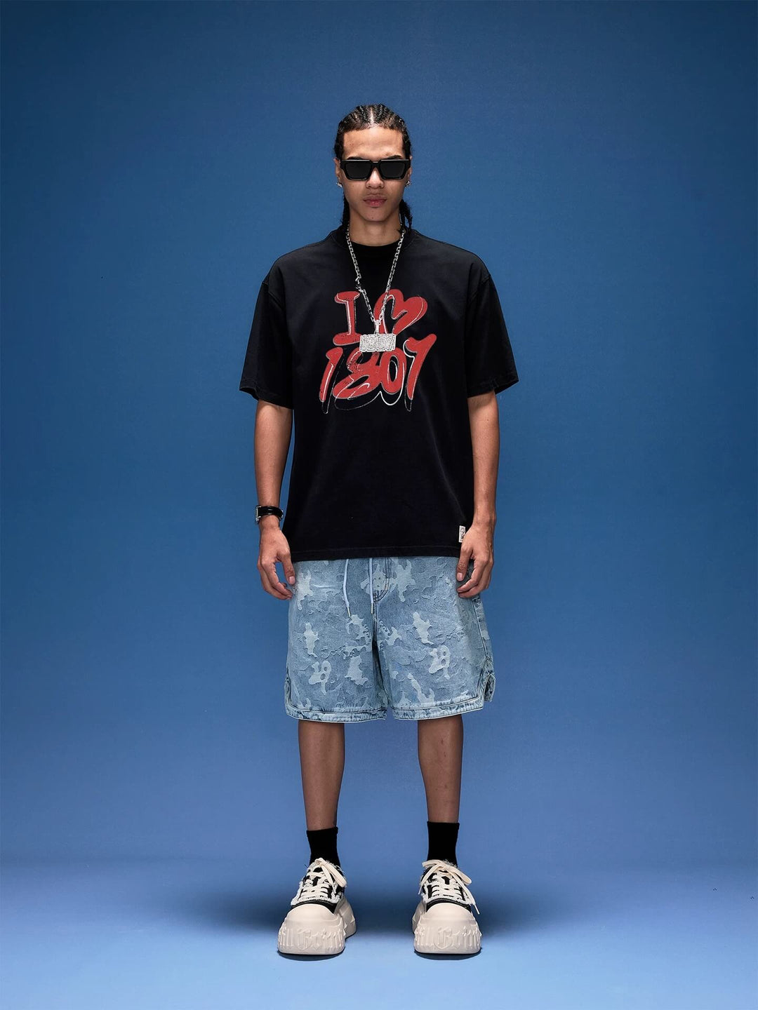 1807 I Love Graffiti Print Distressed Short Sleeve Tee | Face 3 Face