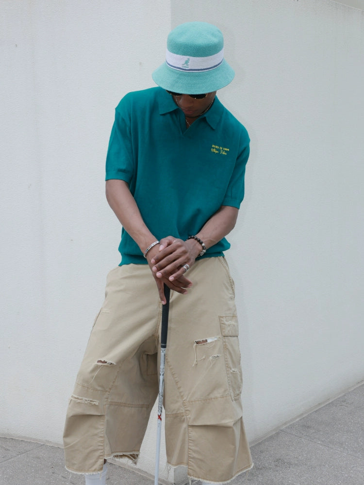 STEEPC Embroidered Boxy Knit Polo | Face 3 Face