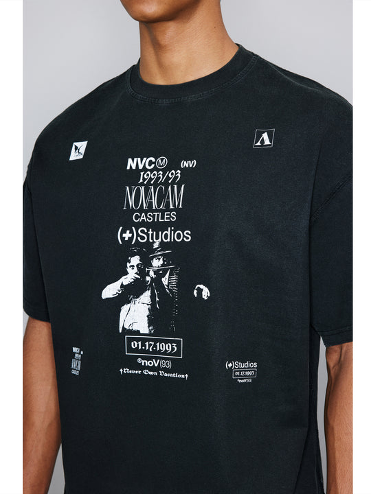 NOVACAM Vintage Washed Crackle Print Reverse Stitching Tee | Face 3 Face