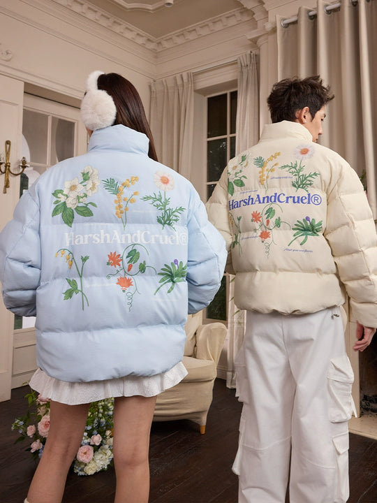 Harsh and Cruel Botanical Floral Digital Print Puffer Jacket | Face 3 Face