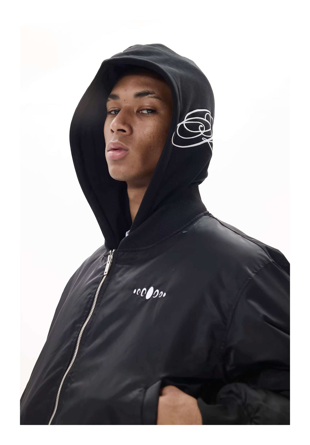 KARMANISTIC Embroidered Hooded Puffer Bomber Jacket | Face 3 Face