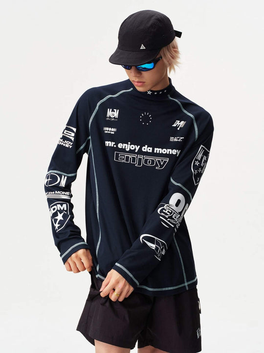 MEDM Multi Logo Print Quick Dry Long Sleeve Sports Tee | Face 3 Face