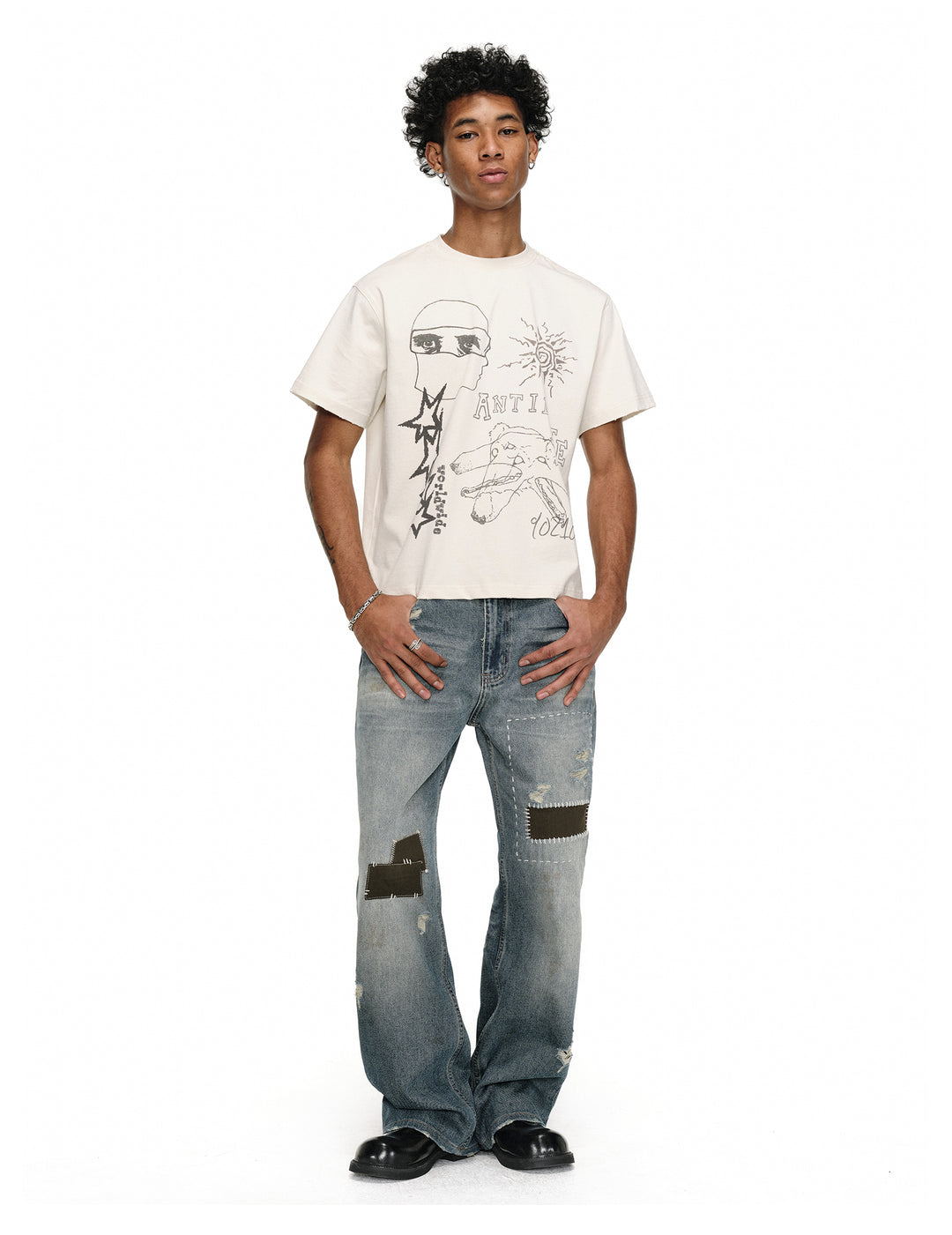 ANTIDOTE Washed Patched Jeans | Face 3 Face