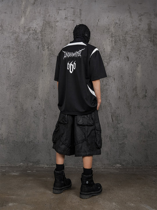 UNDERWATER Black and White Deconstructed Patchwork Embroidered Jersey Tee | Face 3 Face