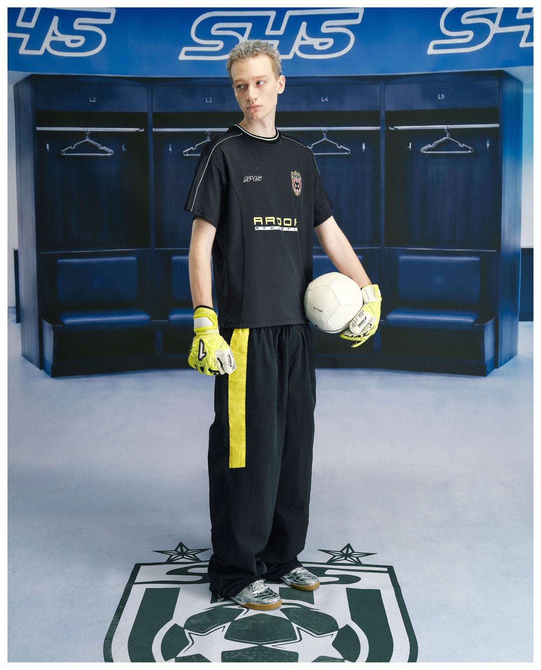 S45 Yellow Color Block Logo Patch Nylon Track Pants | Face 3 Face