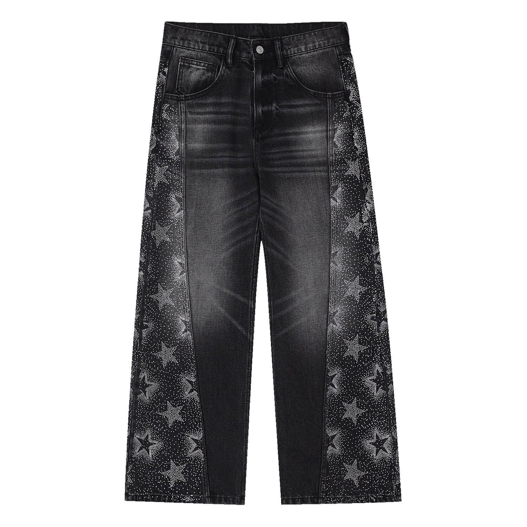 MEDM Rhinestone Star Washed Baggy Jeans | Face 3 Face