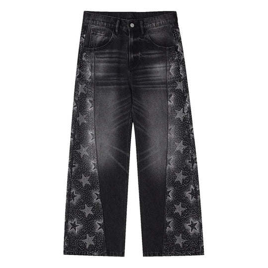 MEDM Rhinestone Star Washed Baggy Jeans | Face 3 Face