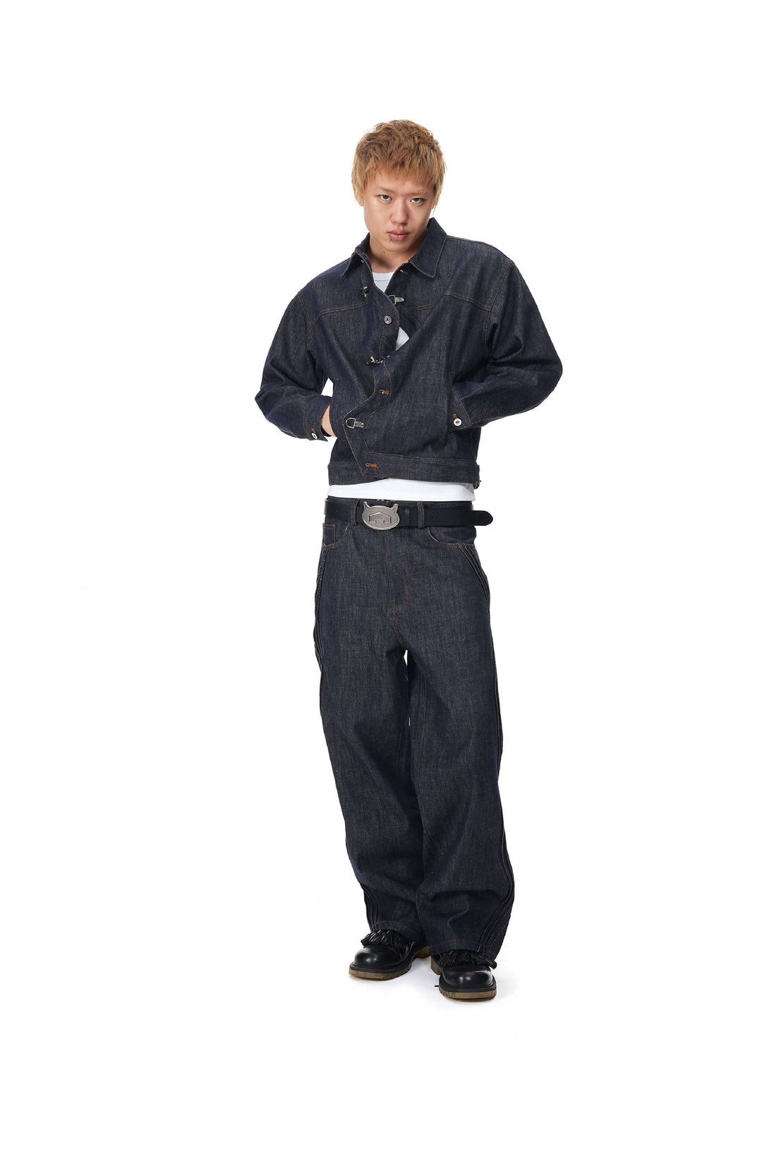 EVILKNIGHT(EK) 3D Cut Twisted Front Denim Jacket | Face 3 Face