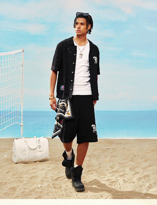 MEDM x STK Patch Embroidery Open Knit Short Sleeve Shirt | Face 3 Face