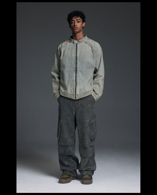 NOVACAM Washed Heavy-Duty Short Work Denim Jacket | Face 3 Face