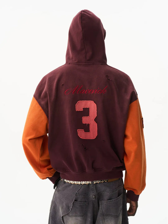 EXITMODE BY BLIND NO PLAN Color Block Washed Distressed Oversized Zip Up Hoodie | Face 3 Face