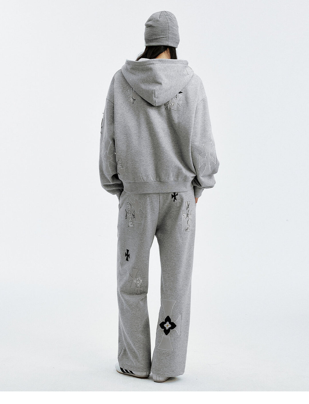 MEDM Cross Star Leather Patchwork Zip Up Hoodie | Face 3 Face