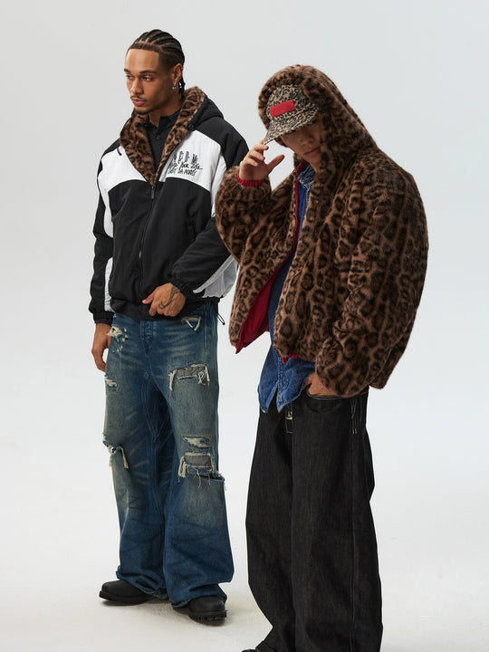 MEDM Reversible Leopard Fur Hooded Track Jacket | Face 3 Face