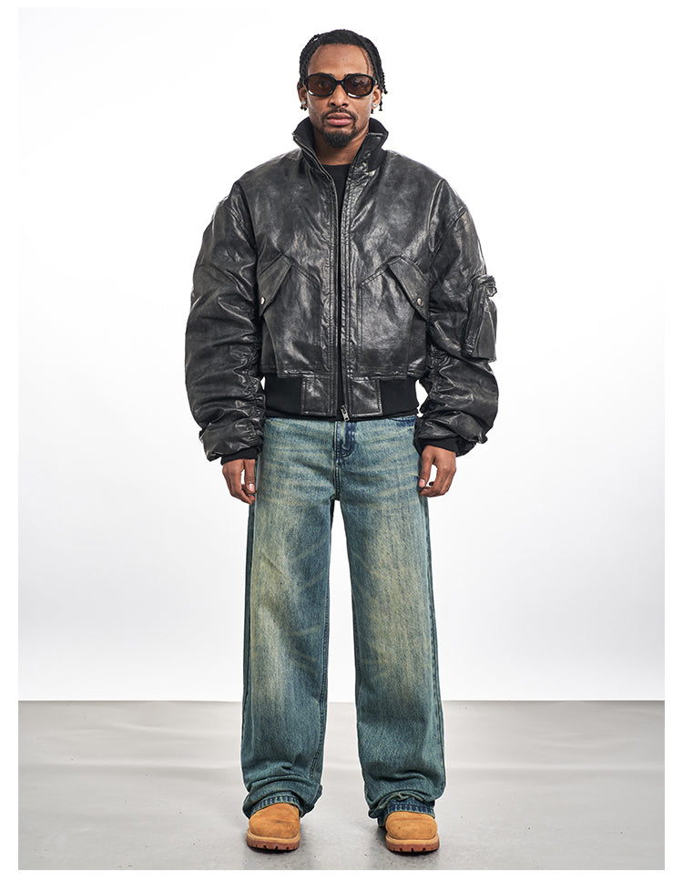 F3F Select Big Arm Pockets PU Leather MA-1 Bomber Jacket | Face 3 Face