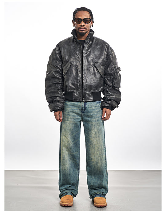 F3F Select Big Arm Pockets PU Leather MA-1 Bomber Jacket | Face 3 Face