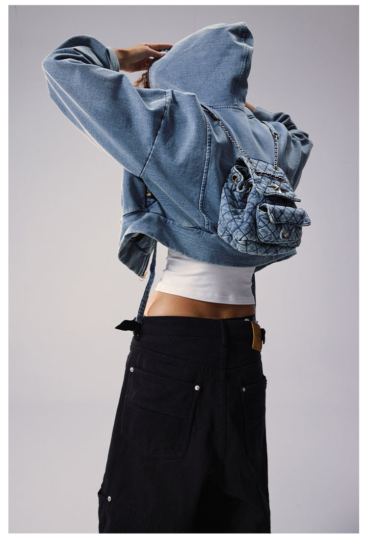 Remedy Backpack Design Washed Denim Short Jacket | Face 3 Face