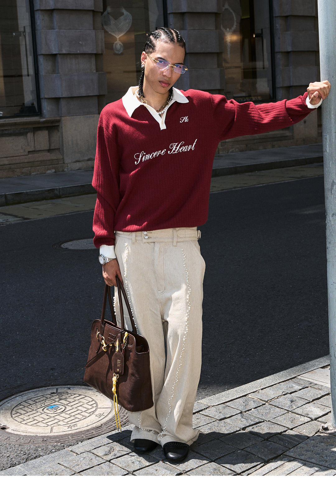 STEEPC Cotton Linen Blend Pearl Baggy Pants | Face 3 Face