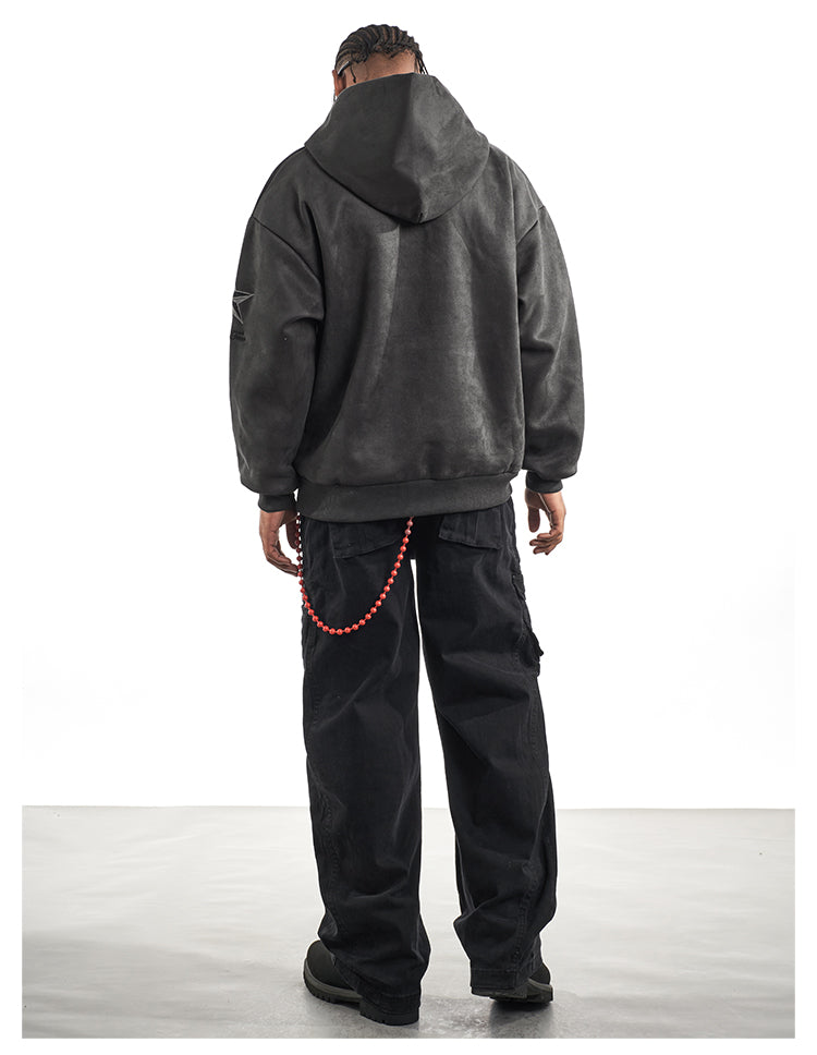 F3F Select Embroidered Faux Suede Hoodie | Face 3 Face