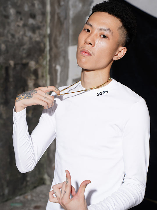 TGFCLUB 223 Neck Embroidered Stretch Slim Long Sleeve Tee | Face 3 Face