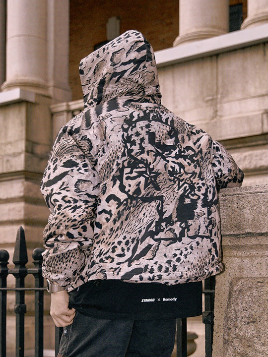 Remedy x STA STARMD SR Logo Leopard Print Hooded Mountain Jacket | Face 3 Face