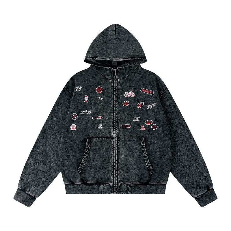 1807× LABT Logo Patch Washed Zip Up Hoodie | Face 3 Face