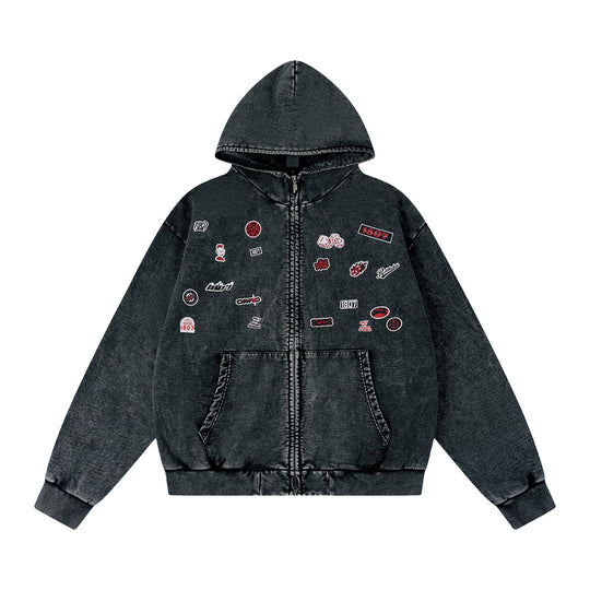 1807× LABT Logo Patch Washed Zip Up Hoodie | Face 3 Face