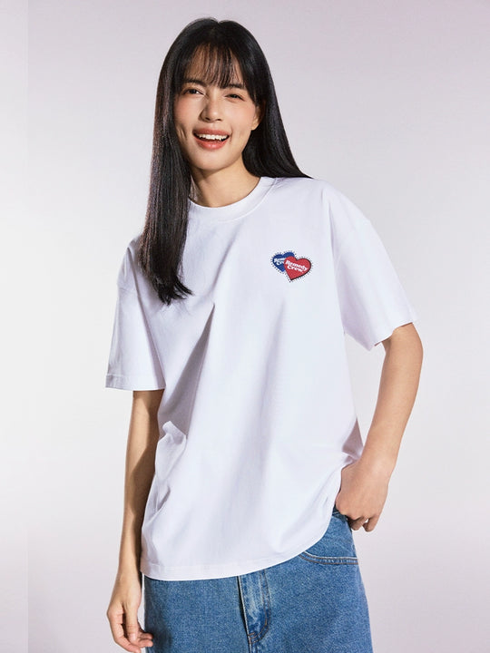 Remedy Blue and Red Love Heart Rhinestone Tee | Face 3 Face