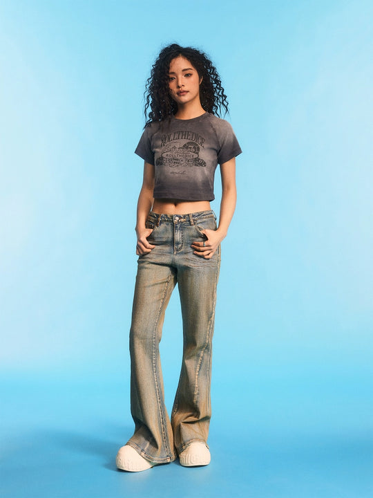 1807 Dice Print Gradient Aged Cropped Slim Tee | Face 3 Face