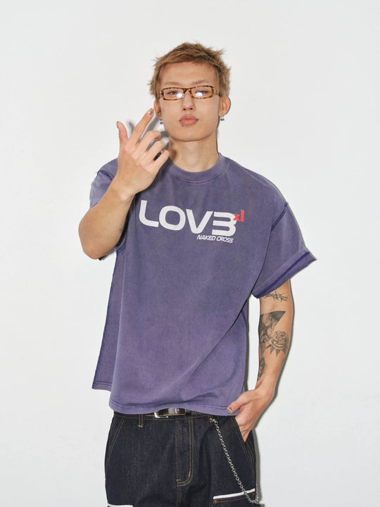 NOVACAM Love Graphic Print Washed Short Sleeve Tee | Face 3 Face