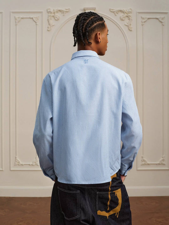 YADcrew Striped Embroidered Placket Button Up Long Sleeve Shirt | Face 3 Face