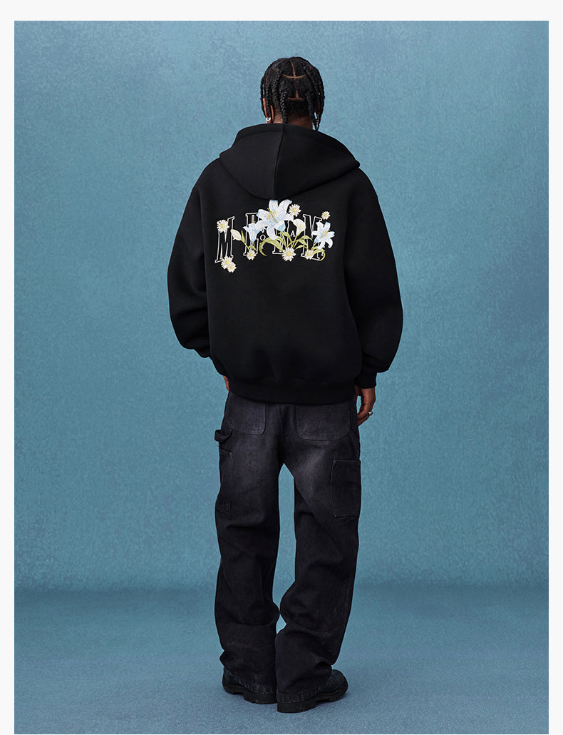 MEDM Floral Embroidery Air Layer Zip-Up Hoodie | Face 3 Face