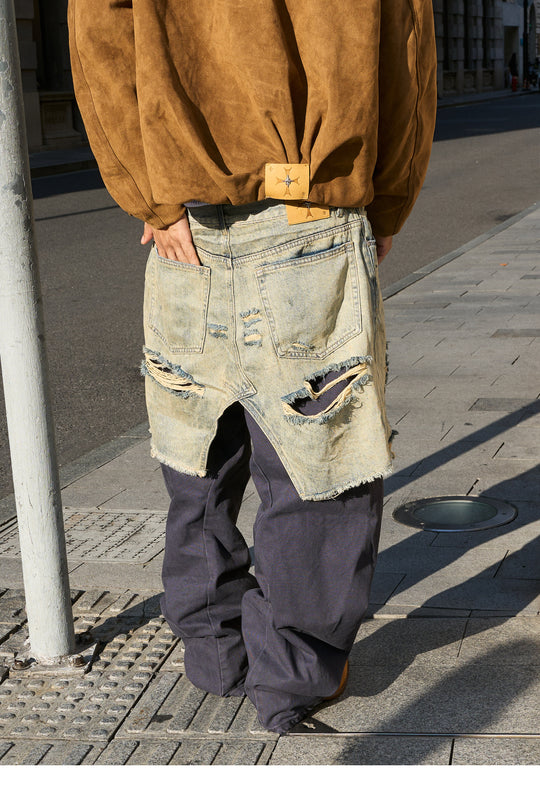 STEEPC Layered Design Washed Distressed Baggy Jeans | Face 3 Face