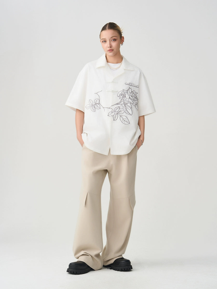 Harsh and Cruel Rose Patches Embroidered Cuban Shirt