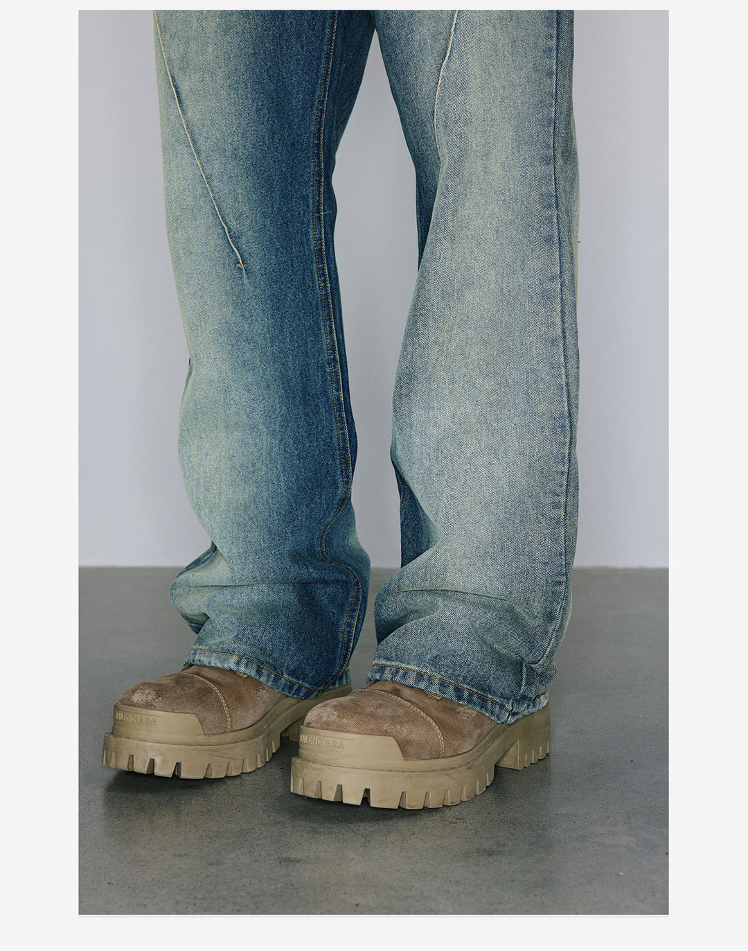 NOVACAM Heavy Washed Gradient Mud Dyed Stitched Flared Jeans | Face 3 Face