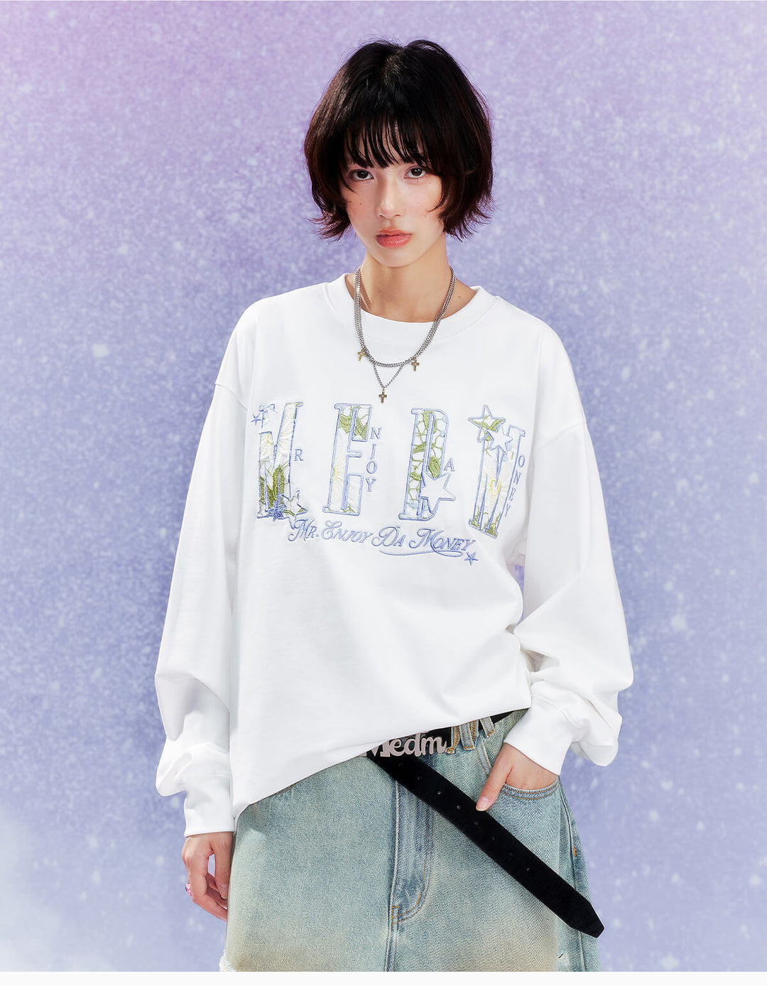 MEDM Flower Star Logo Embroidered Long Sleeve Tee | Face 3 Face