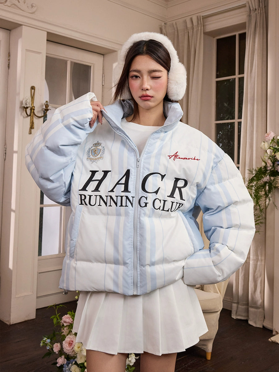 Harsh and Cruel Sport Stripe Football Club Logo Embroidered Puffer Jacket | Face 3 Face