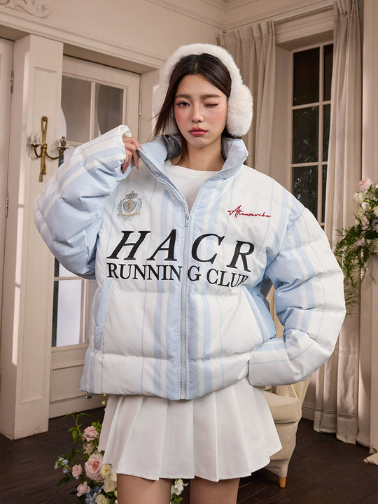 Harsh and Cruel Sport Stripe Football Club Logo Embroidered Puffer Jacket | Face 3 Face