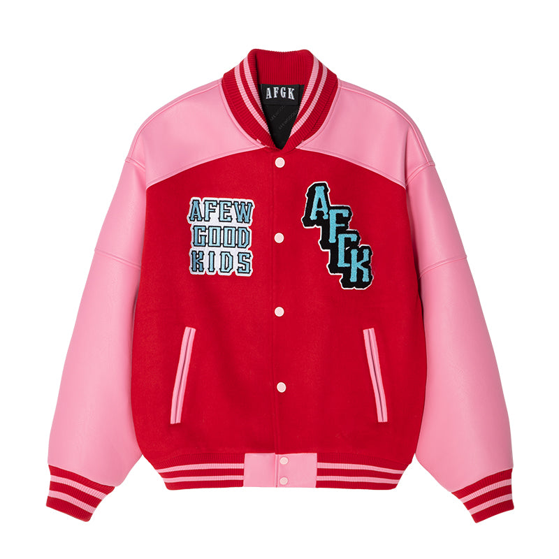 AFGK Angel Embroidery Color Blocking Lapel Baseball Jacket