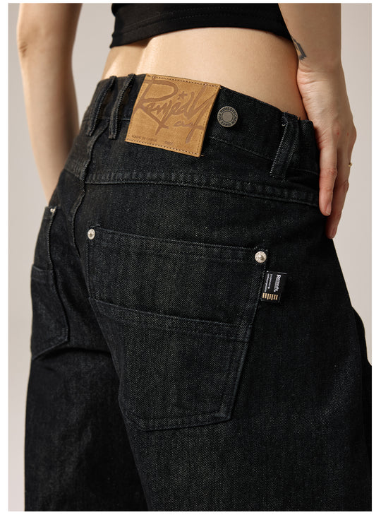 Remedy Waist Button Black Baggy Jeans | Face 3 Face