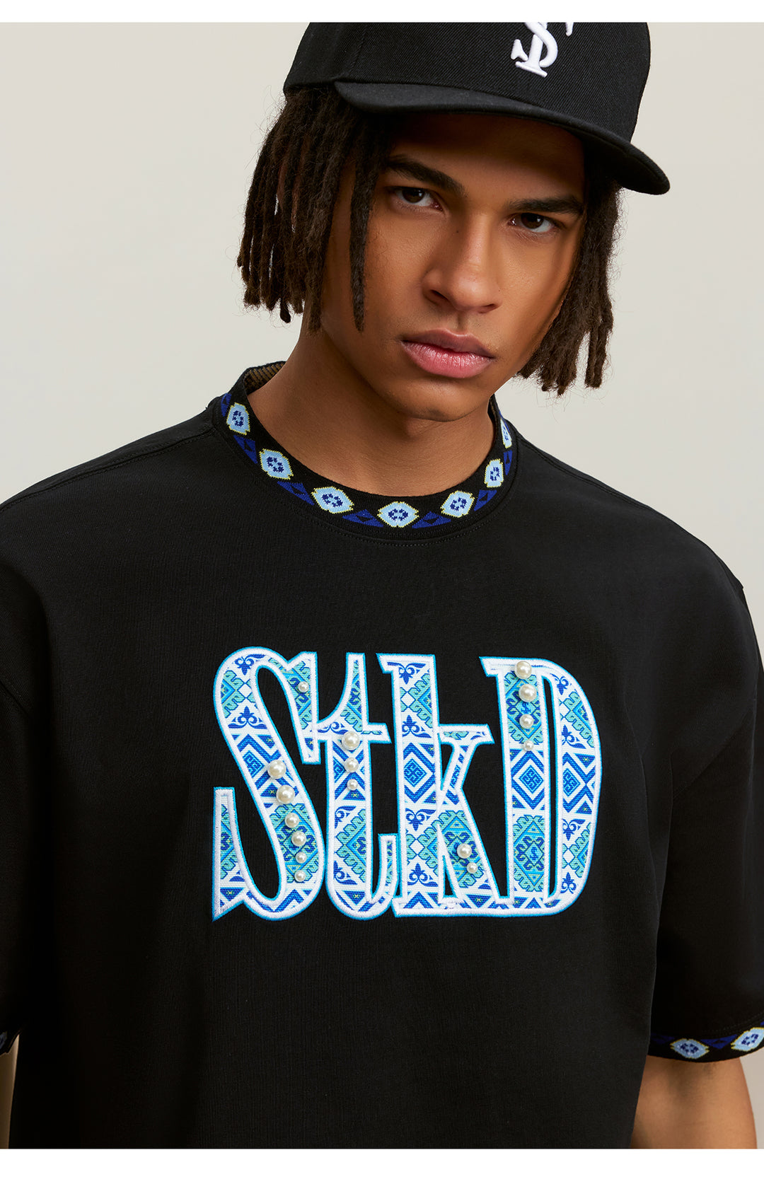 Small Town Kid STKD Embroidered Ethnic Pattern Pearl Tee | Face 3 Face