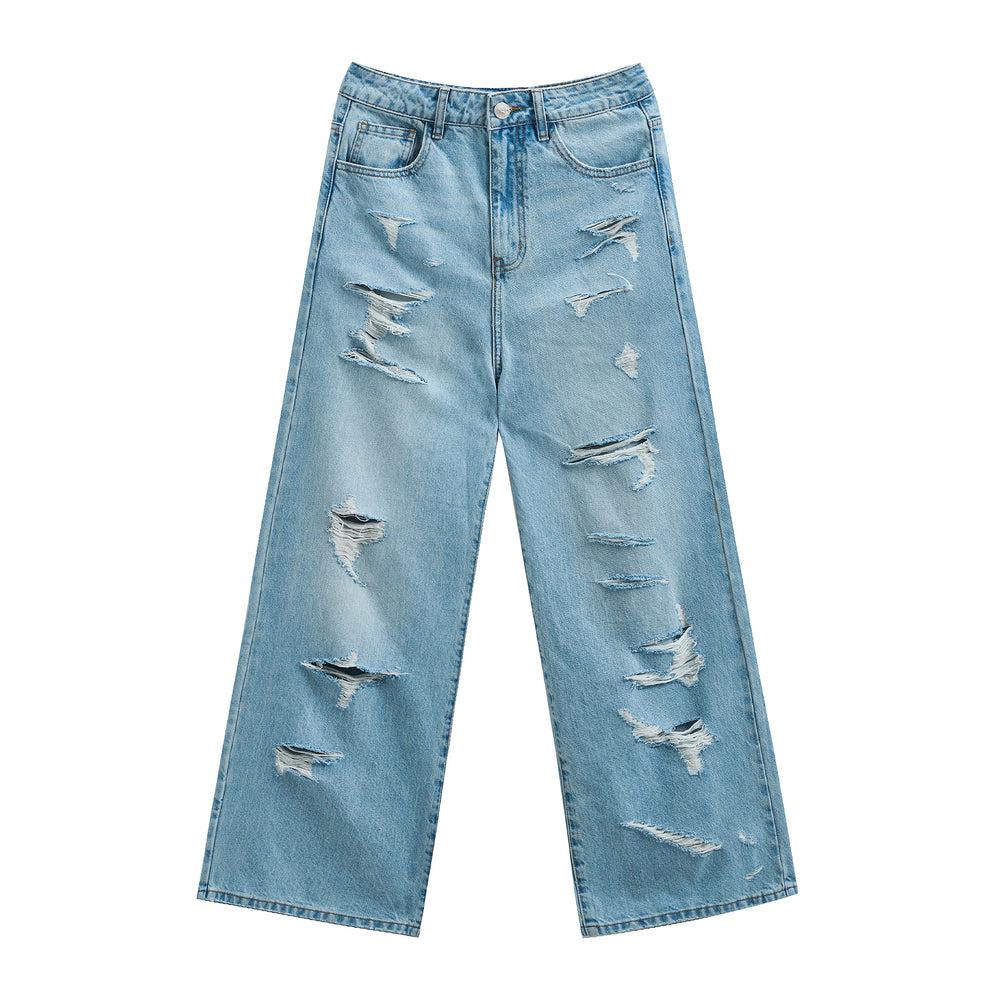 JHYQ Washed Holes Light Colored Baggy Jeans