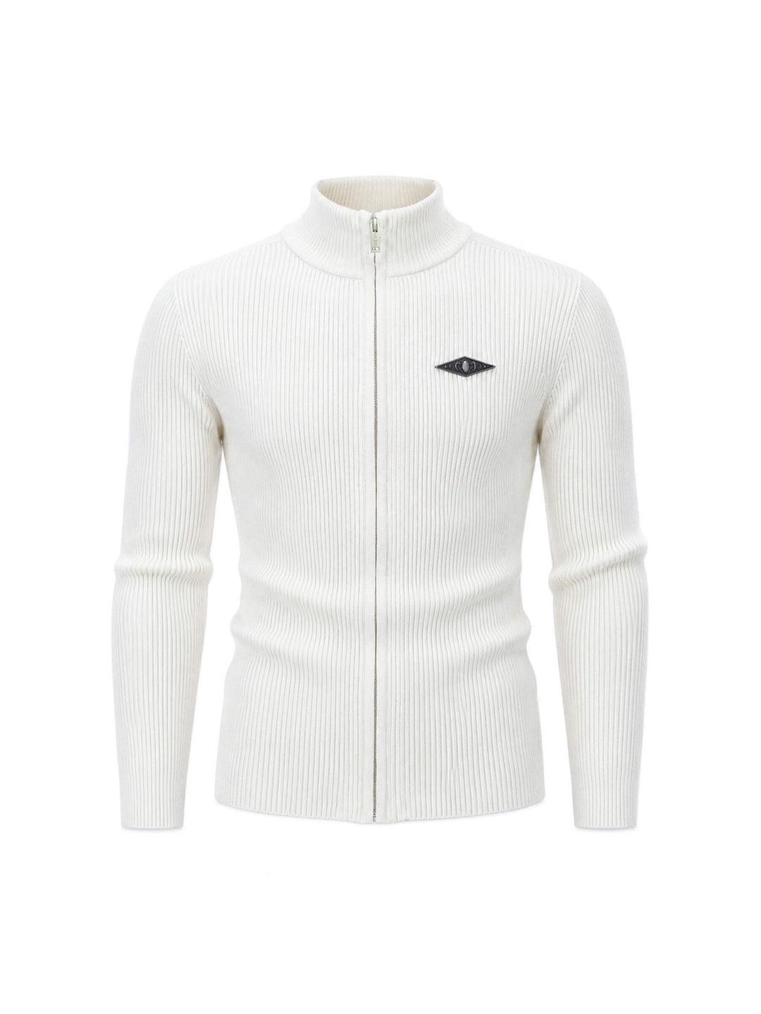 KARMANISTIC Metal Logo Badge Slim Fit Zip Up Knit Sweater | Face 3 Face