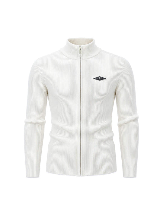 KARMANISTIC Metal Logo Badge Slim Fit Zip Up Knit Sweater | Face 3 Face