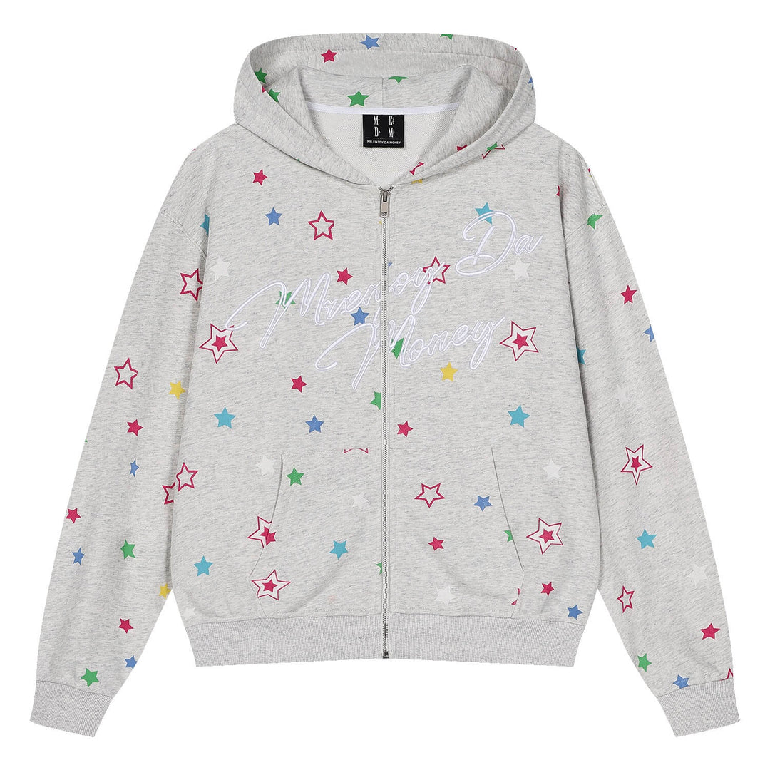 MEDM All Over Colorful Star Print Zip Up Hoodie | Face 3 Face