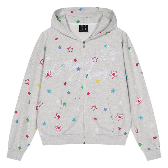 MEDM All Over Colorful Star Print Zip Up Hoodie | Face 3 Face