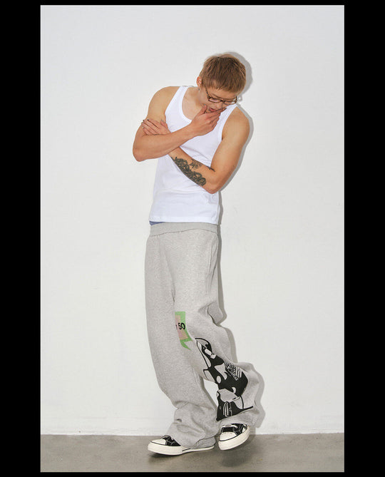 NOVACAM Portrait Graphic Print Curved Baggy Sweatpants | Face 3 Face